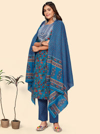 Thumbnail for NOZ2TOZ Women's Print & Gota Patti Straight Cotton Blue Stitched Kurta Pant With Dupatta - Distacart