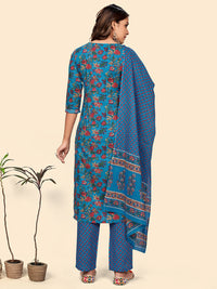 Thumbnail for NOZ2TOZ Women's Print & Gota Patti Straight Cotton Blue Stitched Kurta Pant With Dupatta - Distacart