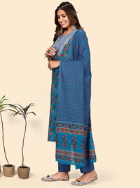 Thumbnail for NOZ2TOZ Women's Print & Gota Patti Straight Cotton Blue Stitched Kurta Pant With Dupatta - Distacart
