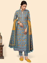 Thumbnail for NOZ2TOZ Women Teal Blue Cotton Kurta With Pant & Dupatta (3pcs Set) - Distacart