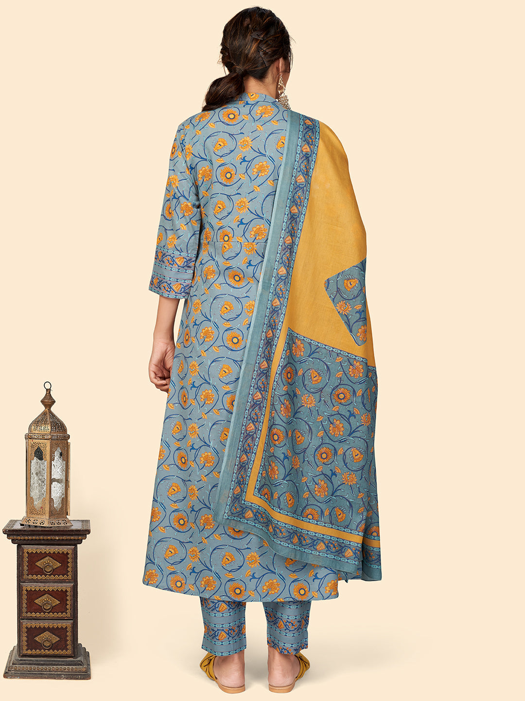 NOZ2TOZ Women Teal Blue Cotton Kurta With Pant & Dupatta (3pcs Set) - Distacart