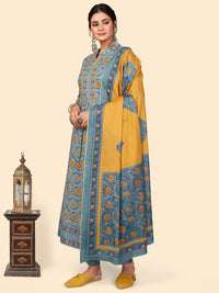 Thumbnail for NOZ2TOZ Women Teal Blue Cotton Kurta With Pant & Dupatta (3pcs Set) - Distacart