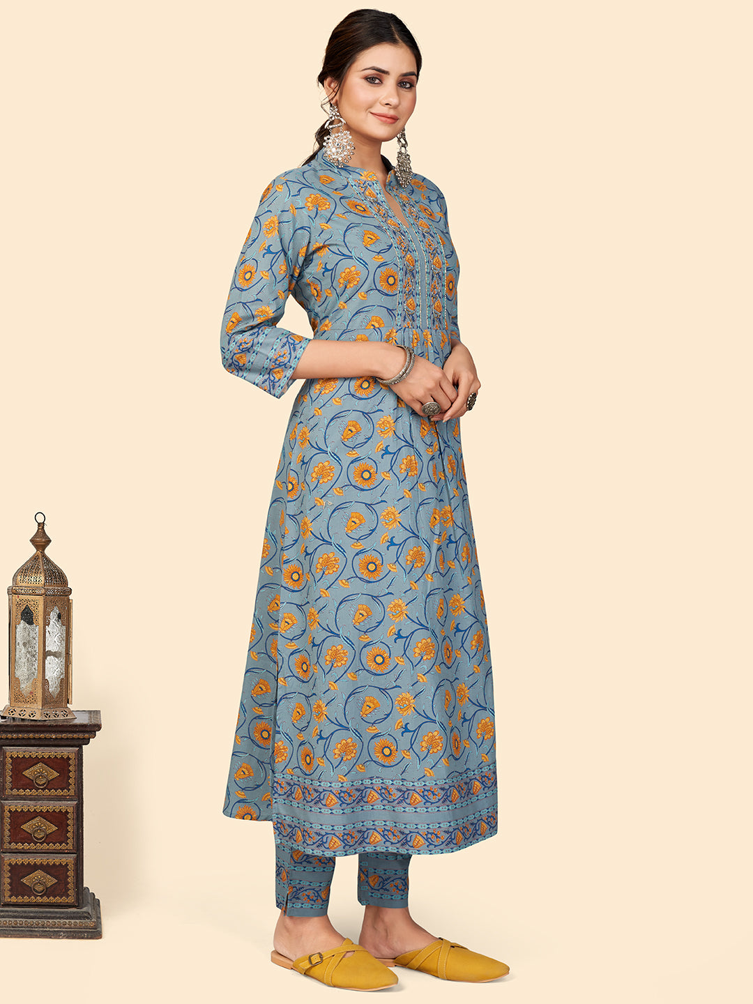 NOZ2TOZ Women Teal Blue Cotton Kurta With Pant & Dupatta (3pcs Set) - Distacart