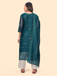 Thumbnail for NOZ2TOZ Women's Sequience & Embroidered Straight Chanderi Teal Blue Stitched Kurta With Dupatta - Distacart