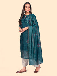 Thumbnail for NOZ2TOZ Women's Sequience & Embroidered Straight Chanderi Teal Blue Stitched Kurta With Dupatta - Distacart