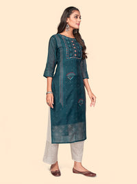 Thumbnail for NOZ2TOZ Women's Sequience & Embroidered Straight Chanderi Teal Blue Stitched Kurta With Dupatta - Distacart