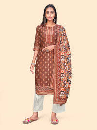 Thumbnail for NOZ2TOZ Women's Print & Sequience Straight Musline Brown Stitched Kurta With Dupatta - Distacart