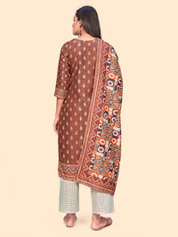 Thumbnail for NOZ2TOZ Women's Print & Sequience Straight Musline Brown Stitched Kurta With Dupatta - Distacart