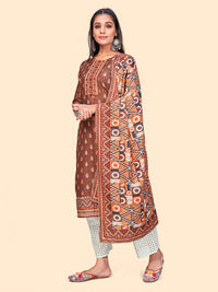 Thumbnail for NOZ2TOZ Women's Print & Sequience Straight Musline Brown Stitched Kurta With Dupatta - Distacart
