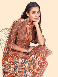 Thumbnail for NOZ2TOZ Women's Print & Sequience Straight Musline Brown Stitched Kurta With Dupatta - Distacart