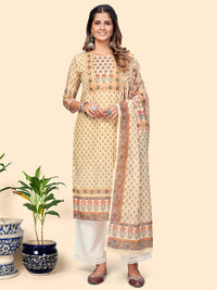 Thumbnail for NOZ2TOZ Women's Print & Sequience Straight Musline Cream Stitched Kurta With Dupatta - Distacart
