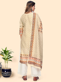 Thumbnail for NOZ2TOZ Women's Print & Sequience Straight Musline Cream Stitched Kurta With Dupatta - Distacart