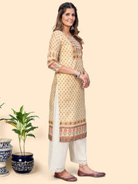 Thumbnail for NOZ2TOZ Women's Print & Sequience Straight Musline Cream Stitched Kurta With Dupatta - Distacart