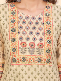 Thumbnail for NOZ2TOZ Women's Print & Sequience Straight Musline Cream Stitched Kurta With Dupatta - Distacart