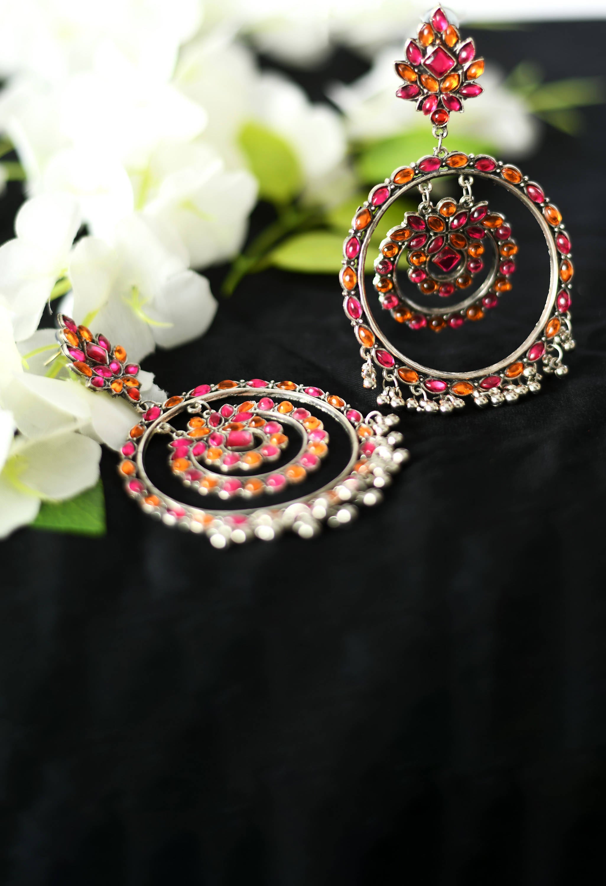 Mominos Fashion Johar Kamal Women's Pink & Orange Kundan Circles Earrings - Distacart
