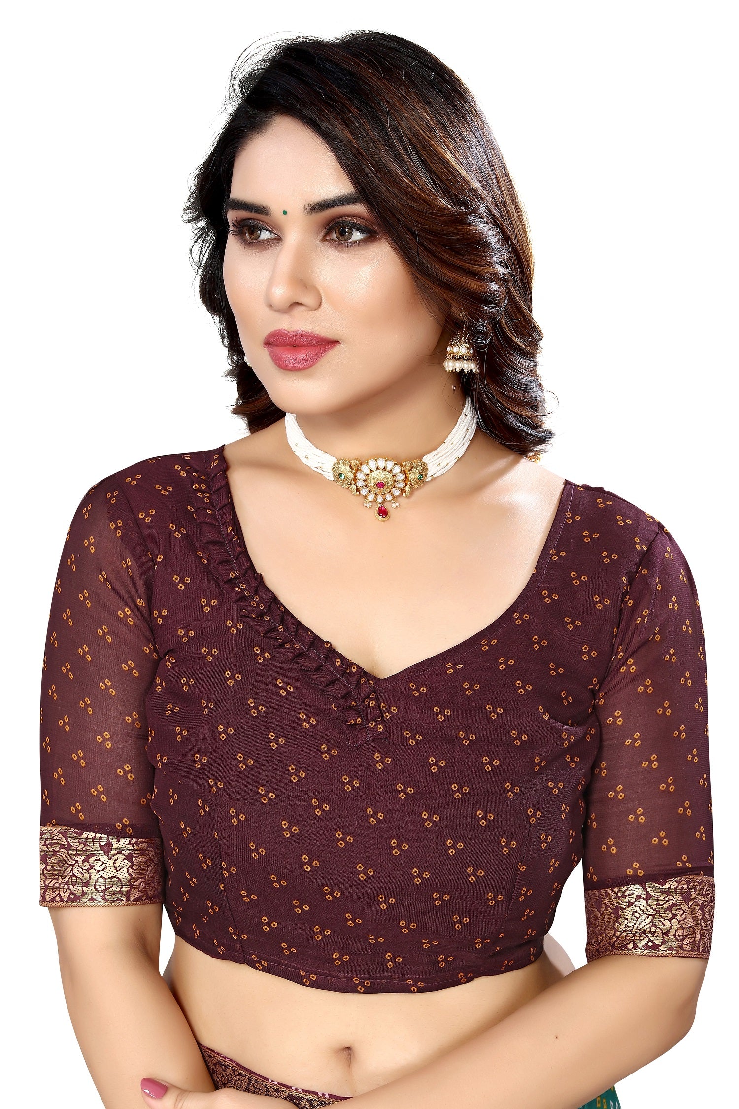 Vamika Brown Georgette Printed With Lace Saree - Distacart
