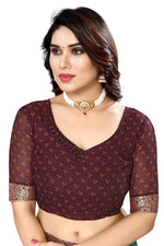 Thumbnail for Vamika Brown Georgette Printed With Lace Saree - Distacart