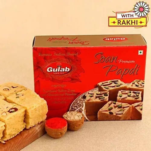 Set of 3 Sleek Rudraksha Rakhi and Soan Papdi