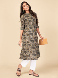 Thumbnail for NOZ2TOZ Women's Floral Print A-Line Cotton Grey Kurta With Multiple Slit - Distacart