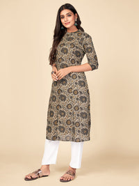 Thumbnail for NOZ2TOZ Women's Floral Print A-Line Cotton Grey Kurta With Multiple Slit - Distacart
