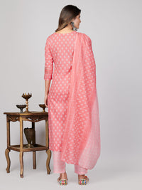 Thumbnail for NOZ2TOZ Women's Printed & Embroidered Straight Cotton Pink Stitched Kurta Pant With Dupatta - Distacart