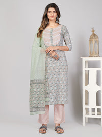 Thumbnail for NOZ2TOZ Women's Printed & Sequence Work Straight Cotton Light Green Stitched Kurta Pant With Dupatta - Distacart