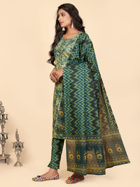 Thumbnail for NOZ2TOZ Women's Printed & Hand Work Straight Cotton Teal Stitched Kurta Pant With Dupatta - Distacart