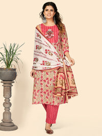 Thumbnail for NOZ2TOZ Women's Print & Embroidered Straight Cotton Beige Stitched Kurta Pant With Dupatta - Distacart