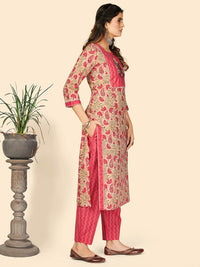 Thumbnail for NOZ2TOZ Women's Print & Embroidered Straight Cotton Beige Stitched Kurta Pant With Dupatta - Distacart