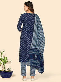 Thumbnail for NOZ2TOZ Women's Print & Gota Patti Straight Cotton Blue Stitched Kurta Pant With Dupatta - Distacart