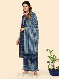 Thumbnail for NOZ2TOZ Women's Print & Gota Patti Straight Cotton Blue Stitched Kurta Pant With Dupatta - Distacart