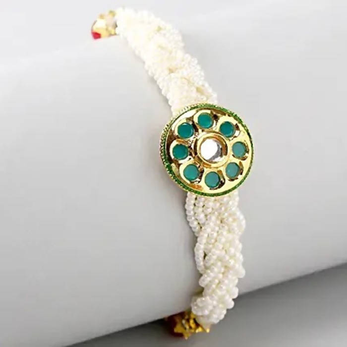 Traditional Kundan Rakhi And Black Men's Wallet