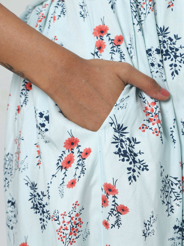 Manet Three Fourth Maternity Dress Floral Print With Concealed Zipper Nursing Access - Pista Green - Distacart