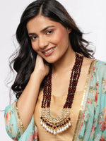 Thumbnail for Gold-Toned Maroon Brass Gold-Plated Necklace - Ruby Raang - Distacart