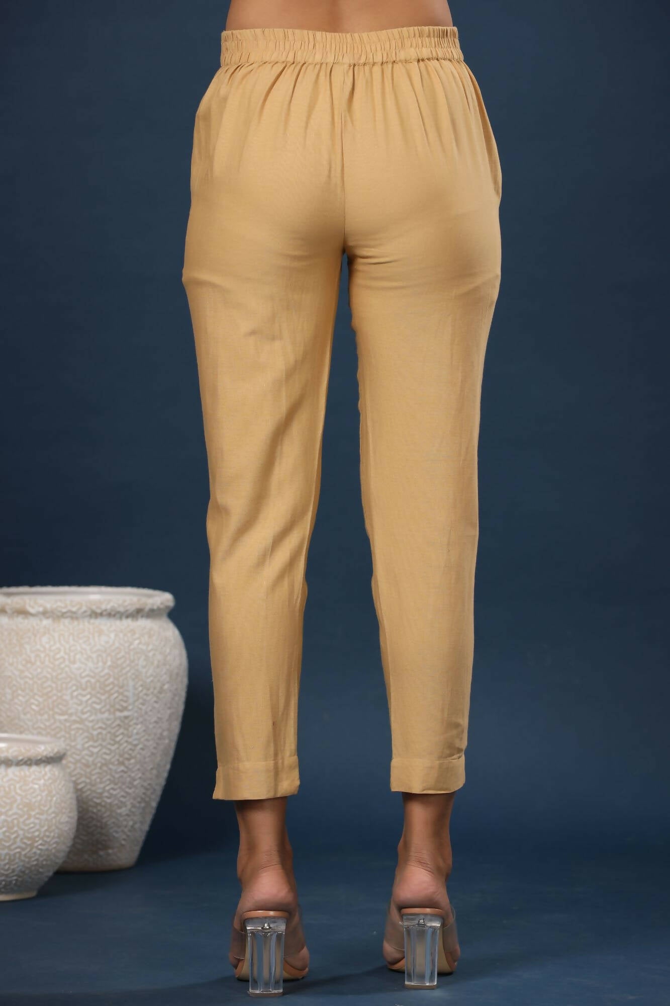 Juniper Women Gold Cotton Flex Solid Slim Fit Pant/Slim Pant - Distacart