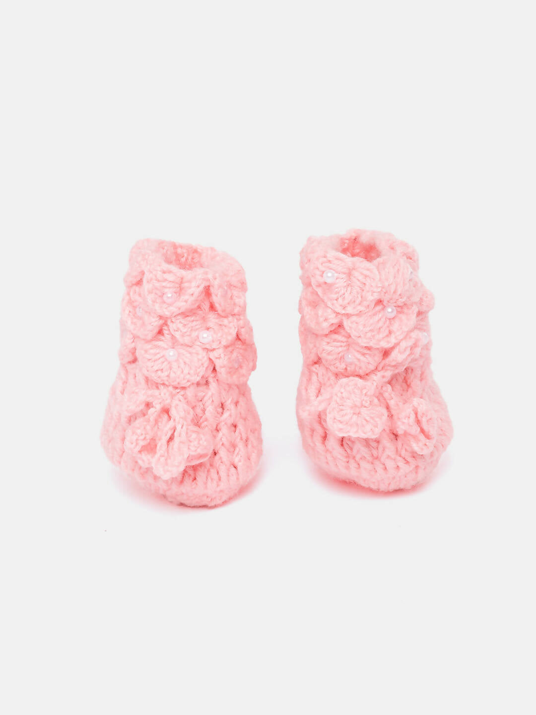 Chutput Kids Woollen Hand Knitted Self Desgin Detailed Booties - Pink - Distacart