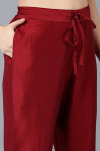 Thumbnail for Women's Maroon Silk Blend Rogan Work Flared Suit Set - Rasiya - Distacart