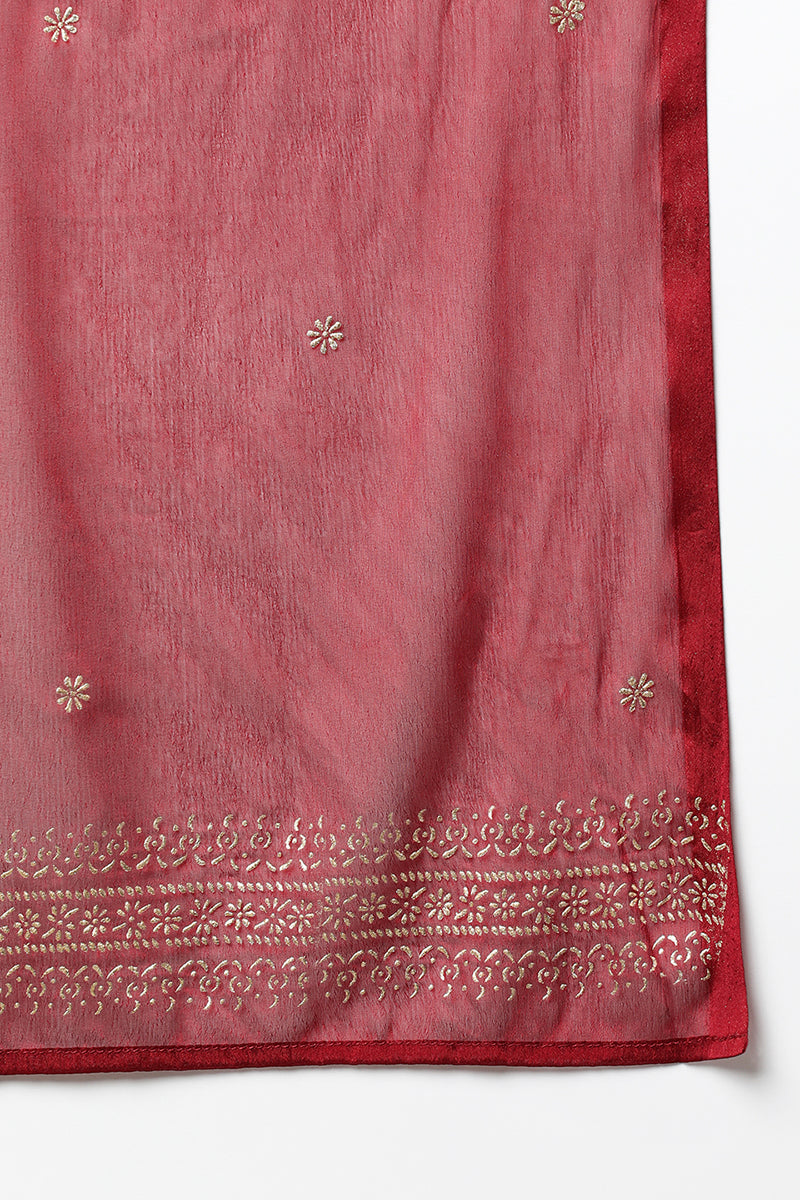 Women's Maroon Silk Blend Rogan Work Flared Suit Set - Rasiya - Distacart