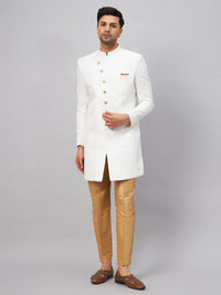Thumbnail for VM by Vastramay Men's White And Rose Gold Silk Blend Sherwani Set - Distacart