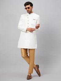 Thumbnail for VM by Vastramay Men's White And Rose Gold Silk Blend Sherwani Set - Distacart