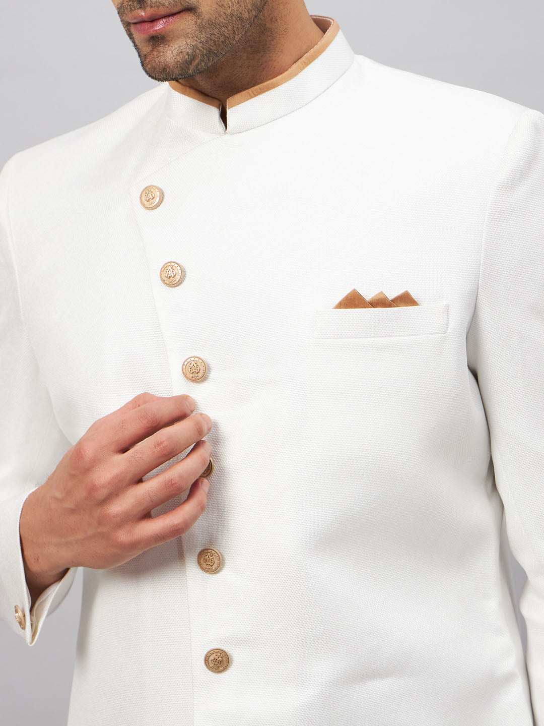 VM by Vastramay Men's White And Rose Gold Silk Blend Sherwani Set - Distacart