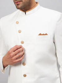 Thumbnail for VM by Vastramay Men's White And Rose Gold Silk Blend Sherwani Set - Distacart