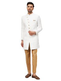 Thumbnail for VM by Vastramay Men's White And Rose Gold Silk Blend Sherwani Set - Distacart