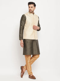 Thumbnail for VM by Vastramay Men's Black,Cream And Rose Gold Silk Blend Jacket, Kurta And Pyjama Set - Distacart