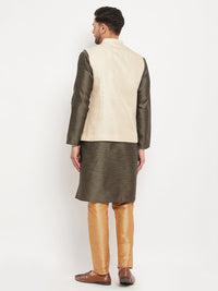 Thumbnail for VM by Vastramay Men's Black,Cream And Rose Gold Silk Blend Jacket, Kurta And Pyjama Set - Distacart