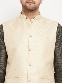 Thumbnail for VM by Vastramay Men's Black,Cream And Rose Gold Silk Blend Jacket, Kurta And Pyjama Set - Distacart