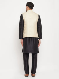 Thumbnail for VM by Vastramay Men's Cream And Black Silk Blend Jacket, Kurta And Pyjama Set - Distacart
