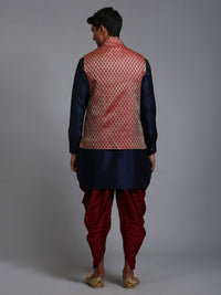 Thumbnail for VM by Vastramay Men's Maroon And Navy Blue Silk Blend Jacket, Kurta And Dhoti Set - Distacart