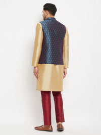 Thumbnail for VM by Vastramay Men's Blue And Rose Gold Silk Blend Jacket, Kurta And Pyjama Set - Distacart
