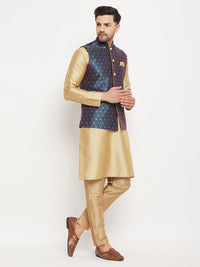 Thumbnail for VM by Vastramay Men's Blue And Rose Gold Silk Blend Jacket, Kurta And Pyjama Set - Distacart